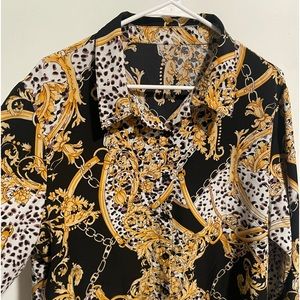 printed button down shirt with front tie